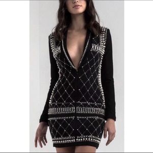 VICI L’atiste Pearl Beaded Long-sleeve Blazer Dress | Size S | Black | NWT